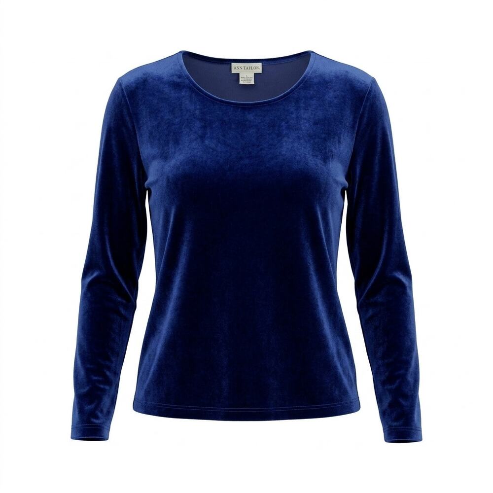 Vintage Ann Taylor Made in USA Blue Velvet Long Sleeve Top Women Size L